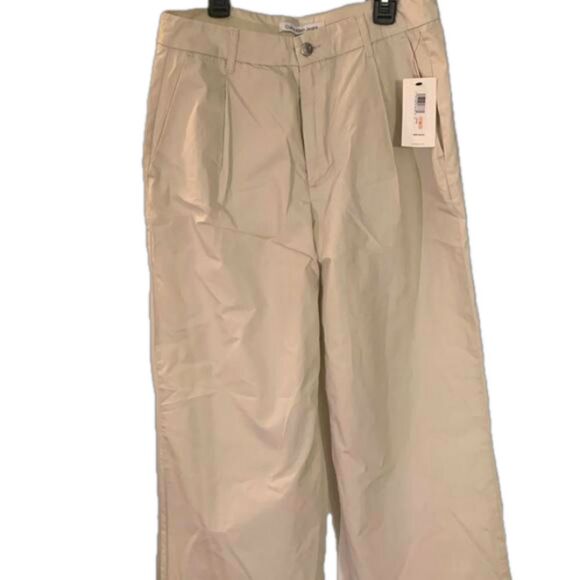 CALVIN KLEIN PANTS HIGH WAISTED WIDE LEG PLEATED CREAM KHAKIS SZ 2 NWT - Picture 2 of 9